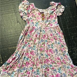 Posh Peanut Pink and Blue Floral Kids Dress size 2T